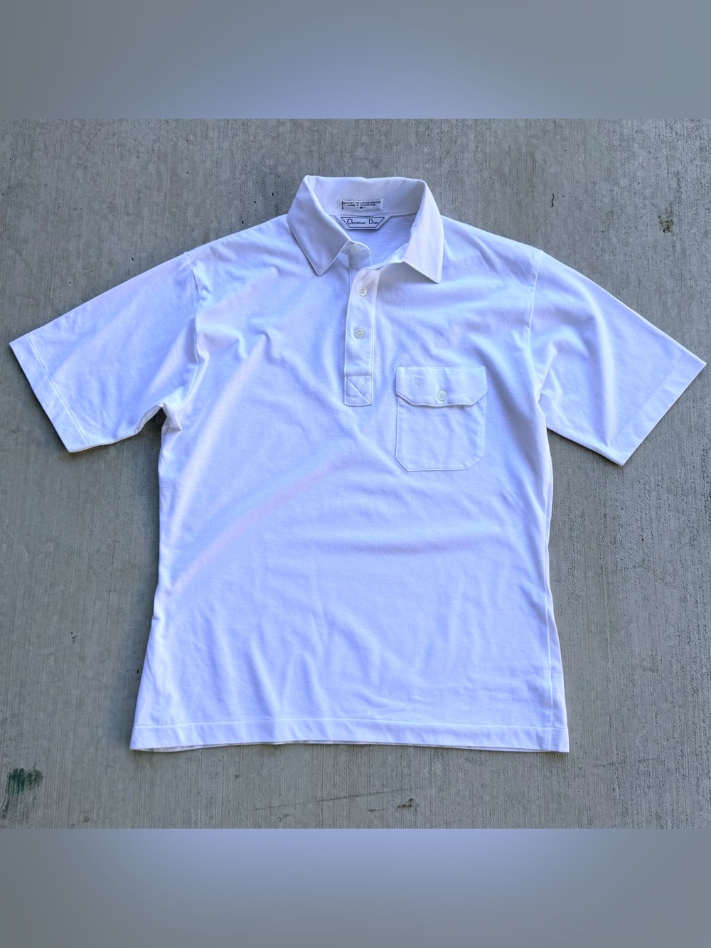 Vintage Christian Dior Polo Shirt Men Size Medium White Pocket Short Sleeve